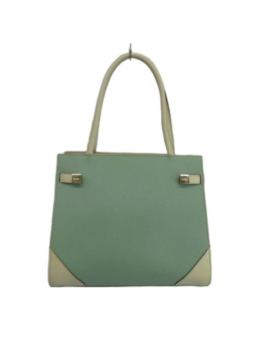 Max Mara Handbag Tote Leather Logo Gold Mint Green White